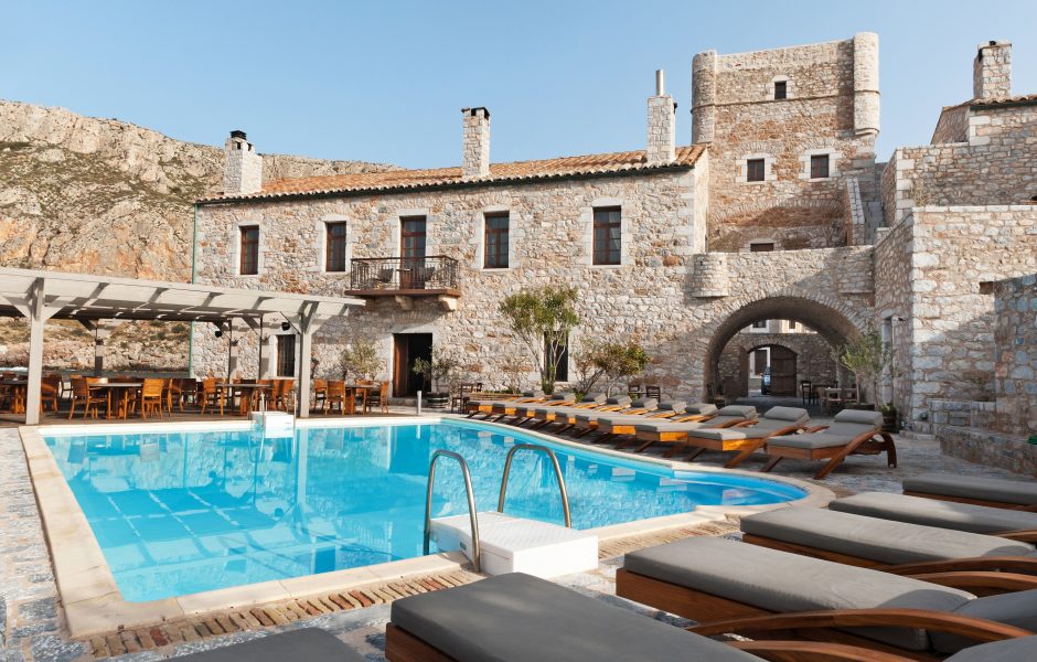 Kyrimai Hotel Outdoor pool, pool umbrellas, sun loungers